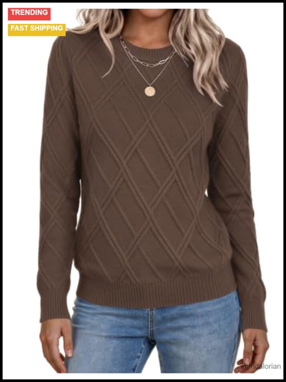 Women's Cable Knit Sweater Long Sleeve Crewneck Pullover Viscose Blend